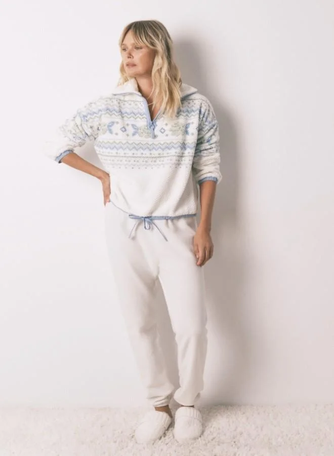 women'secret Long fleece jacquard pyjamas